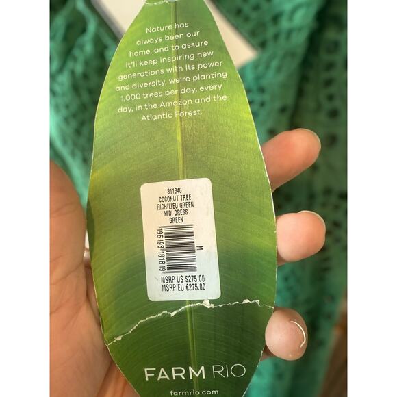 NWT Farm Rio Coconut Tree Richilieu Strapless Midi Dress Green Womens Sze Medium - Picture 11 of 16